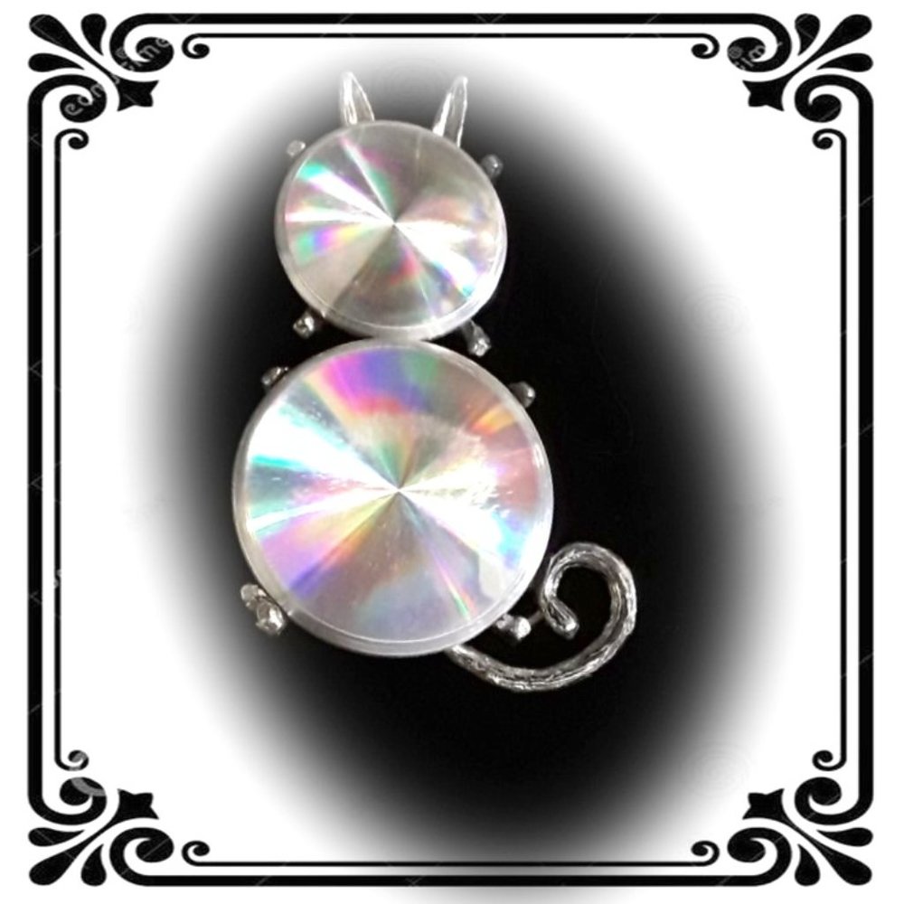 Vintage Jewelarama Iridescent Hologram Cat Pin